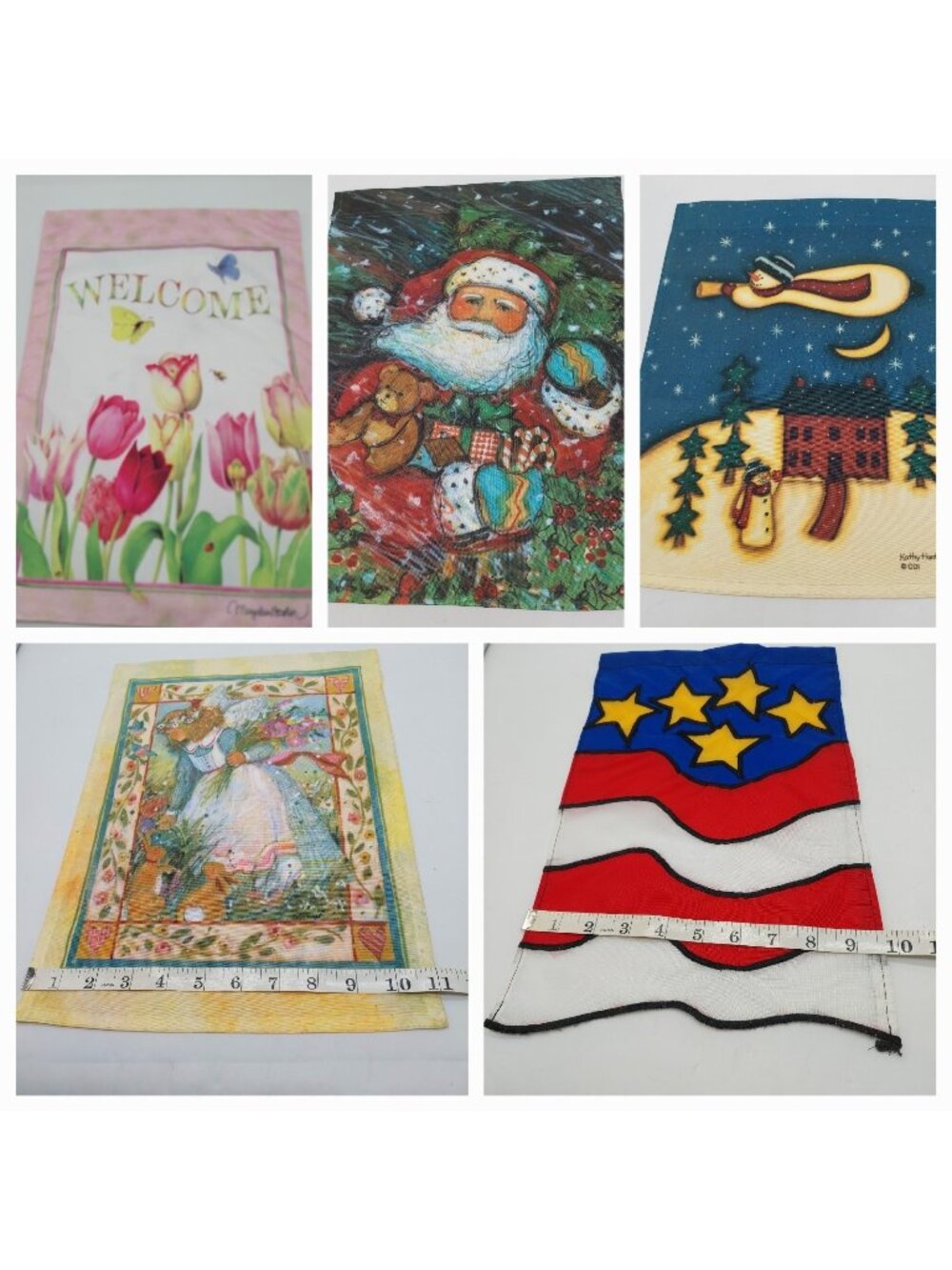 Garden Flags Lot Of 5 Small Welcome Garden Angels Snowman Flag Santa